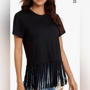 Verdusa Women's Fringe Hem Short Sleeve Round Neck T Shirt Tops sz XL Plus